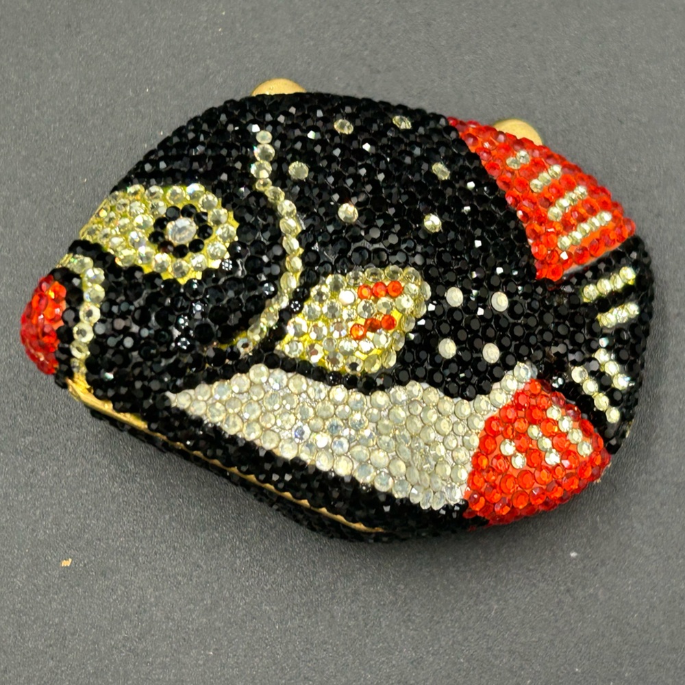 Katherine Baumann black and red fish pillbox with swarovski crystals